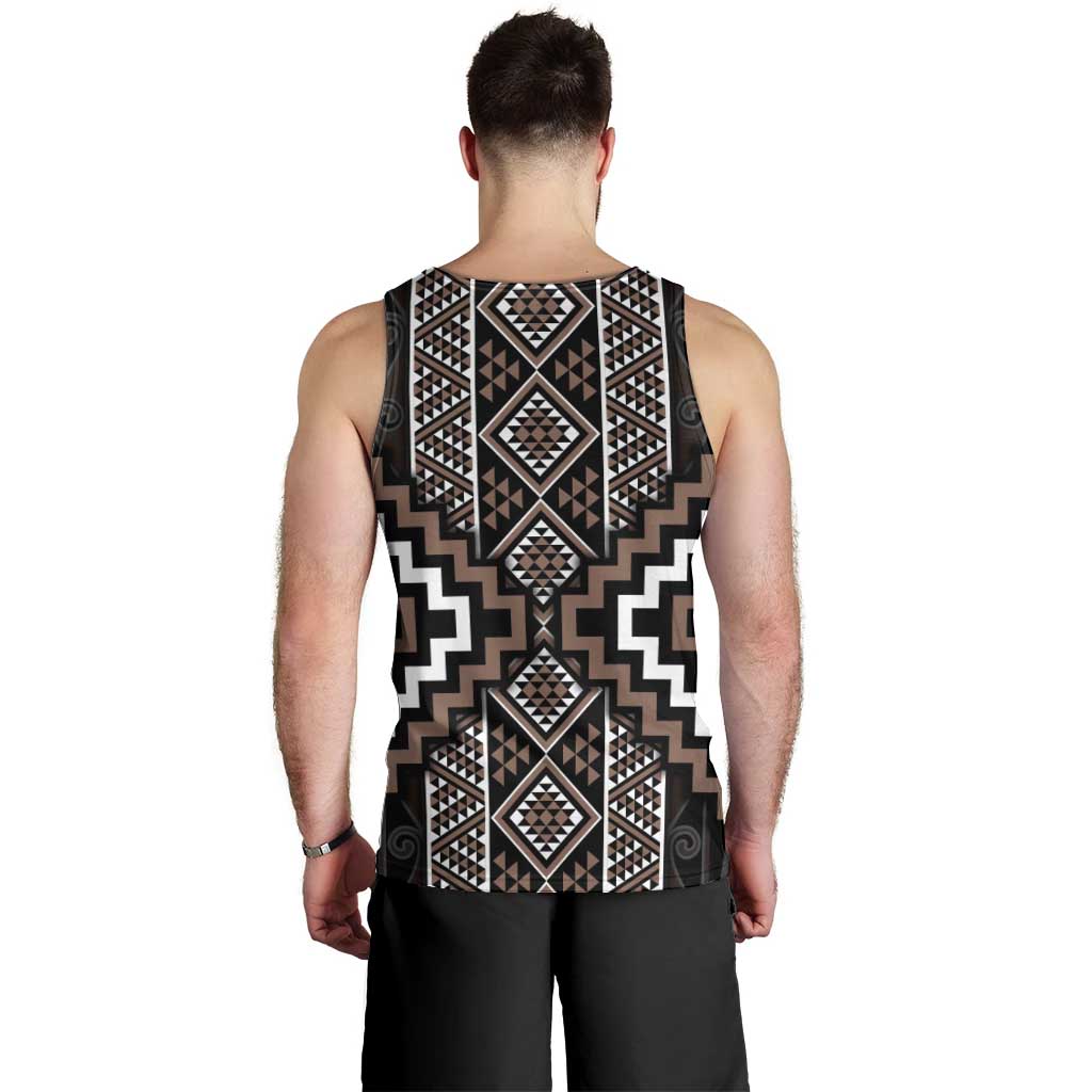 Classic Tukutuku Pattern Aotearoa Men Tank Top Niho Taniwha and Puhoro Motifs - Vibe Hoodie Shop