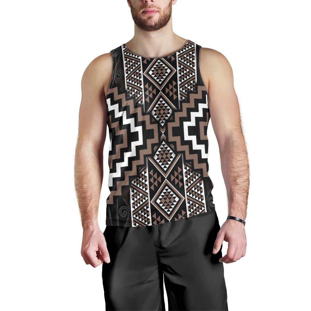 Classic Tukutuku Pattern Aotearoa Men Tank Top Niho Taniwha and Puhoro Motifs - Vibe Hoodie Shop