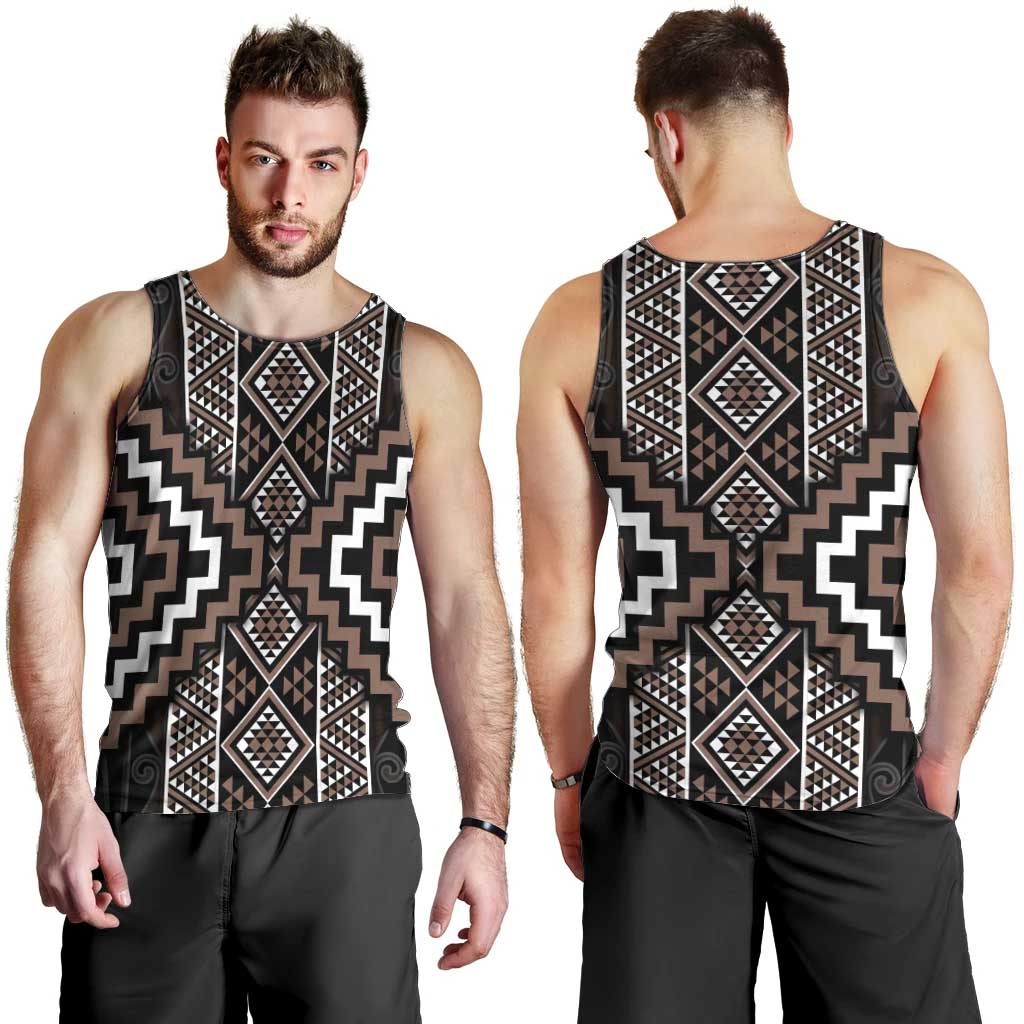 Classic Tukutuku Pattern Aotearoa Men Tank Top Niho Taniwha and Puhoro Motifs - Vibe Hoodie Shop