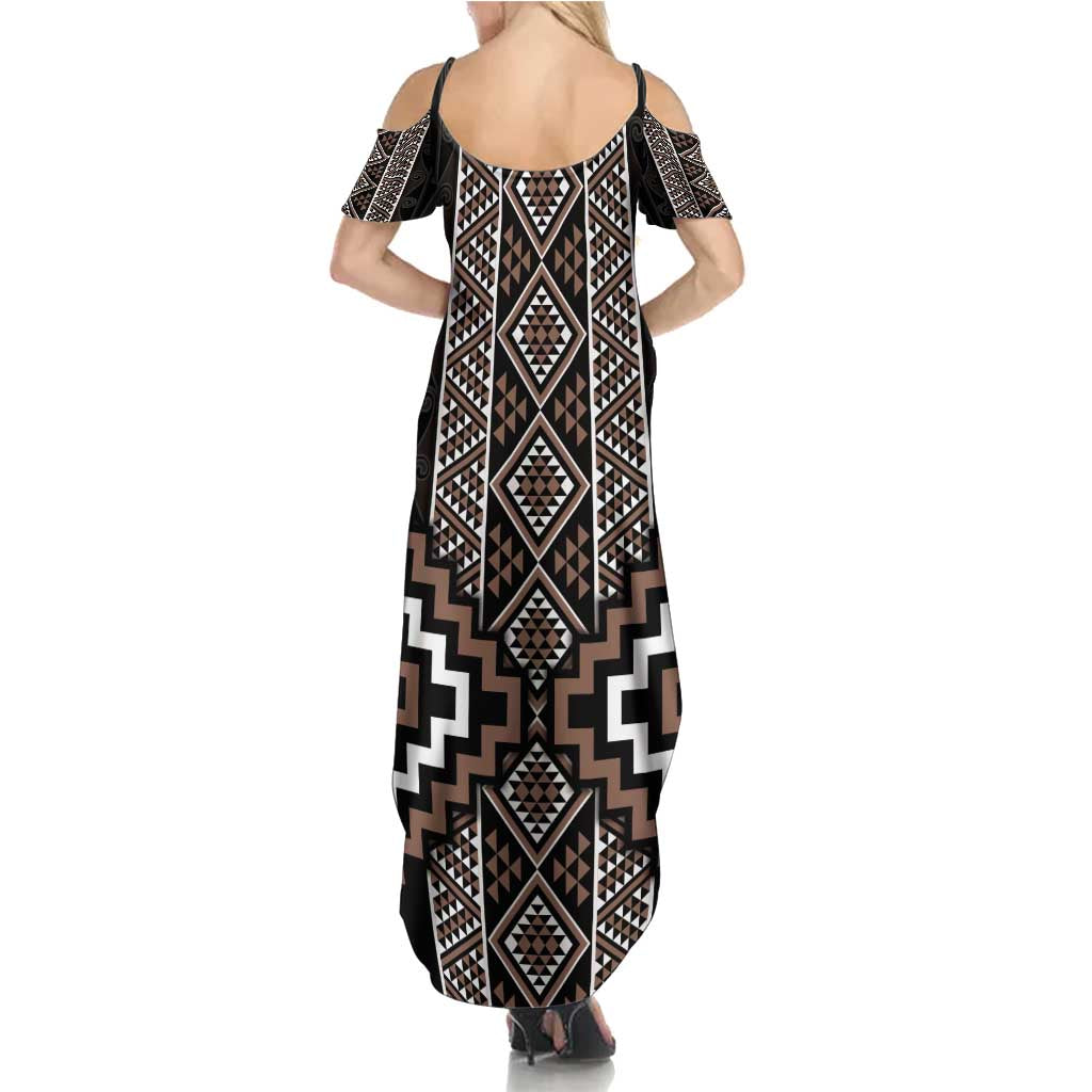 Classic Tukutuku Pattern Aotearoa Summer Maxi Dress Niho Taniwha and Puhoro Motifs