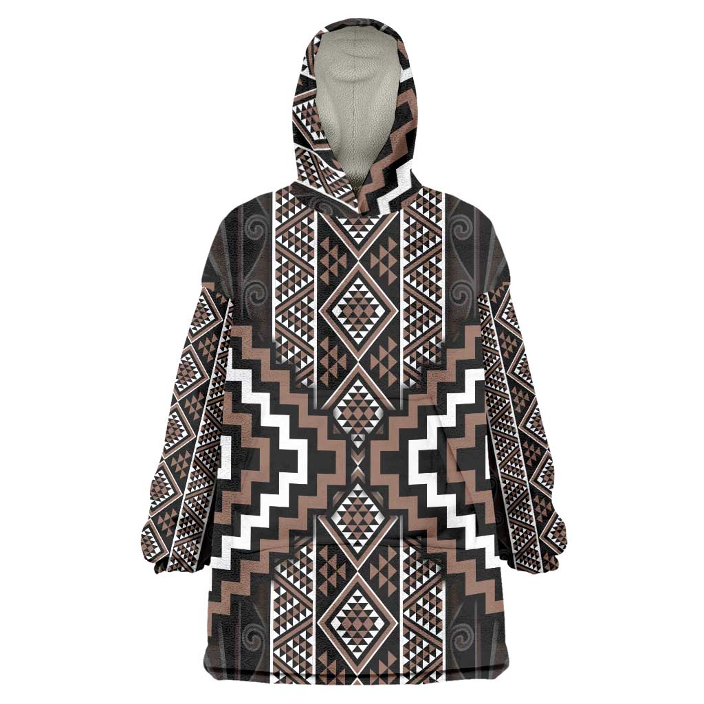 Classic Tukutuku Pattern Aotearoa Wearable Blanket Hoodie Niho Taniwha and Puhoro Motifs - Vibe Hoodie Shop