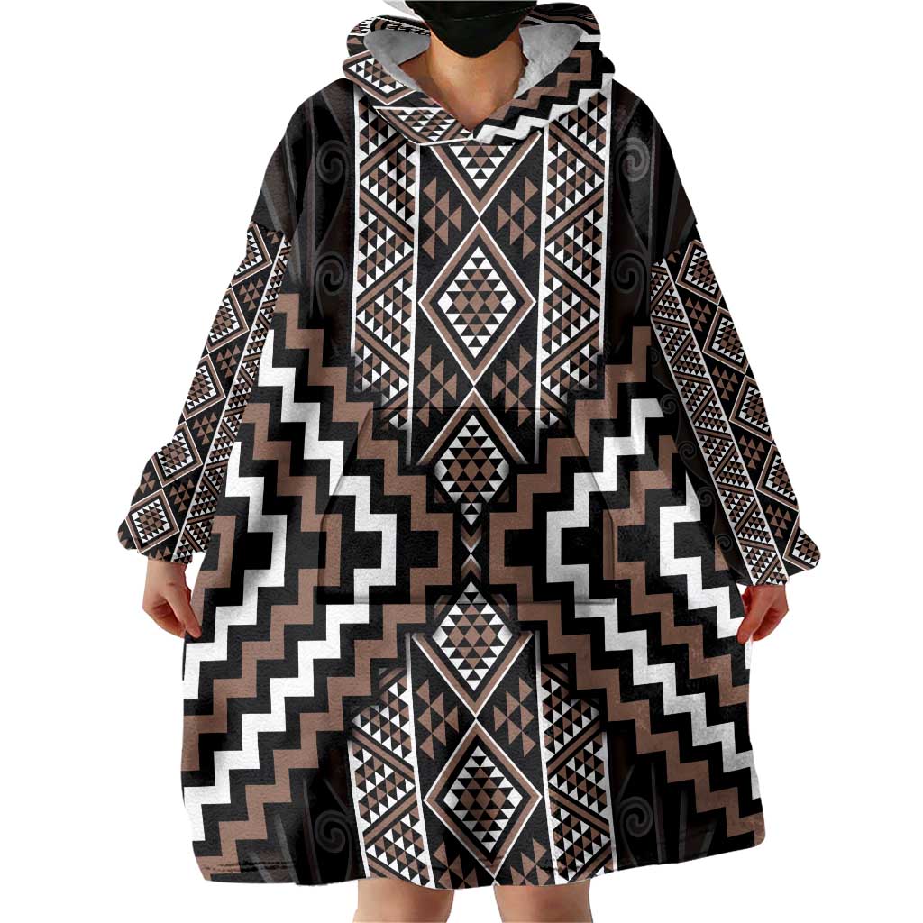 Classic Tukutuku Pattern Aotearoa Wearable Blanket Hoodie Niho Taniwha and Puhoro Motifs - Vibe Hoodie Shop