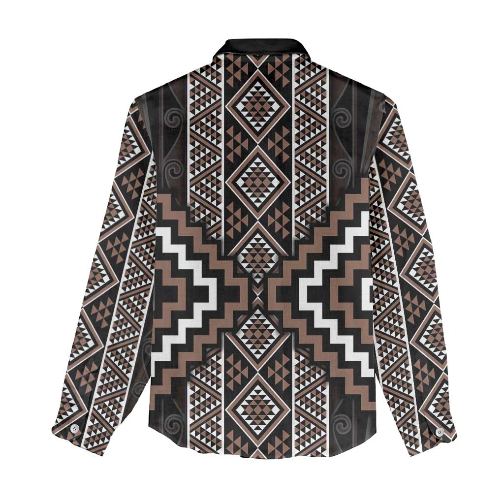 Classic Tukutuku Pattern Aotearoa Women Casual Shirt Niho Taniwha and Puhoro Motifs - Vibe Hoodie Shop