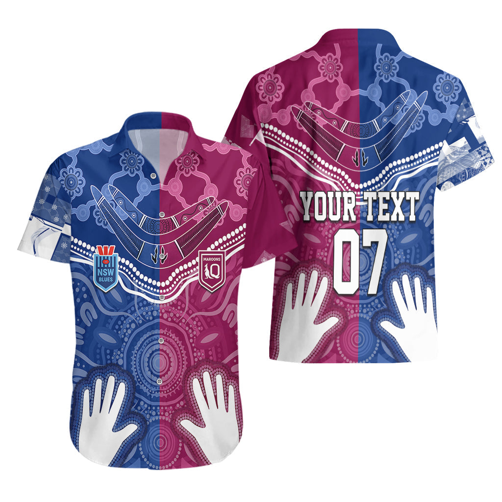 Personalised QLD Maroons Mix NSW Blues Indigenous Hawaiian Shirt Rugby State of Origin - Vibe Hoodie Shop