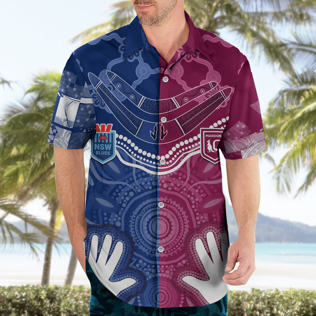 Personalised QLD Maroons Mix NSW Blues Indigenous Hawaiian Shirt Rugby State of Origin - Vibe Hoodie Shop