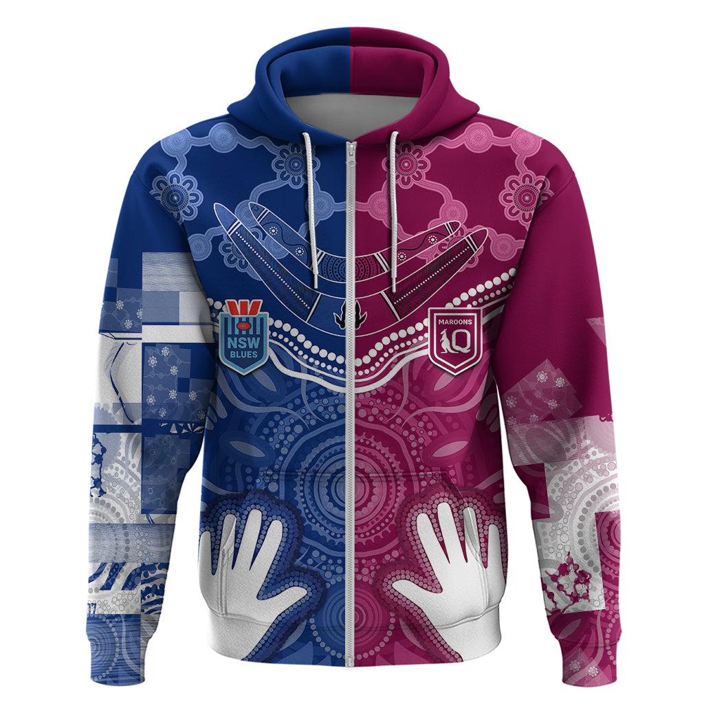 Personalised QLD Maroons Mix NSW Blues Indigenous Hoodie Rugby State of Origin LT7 - Vibe Hoodie Shop