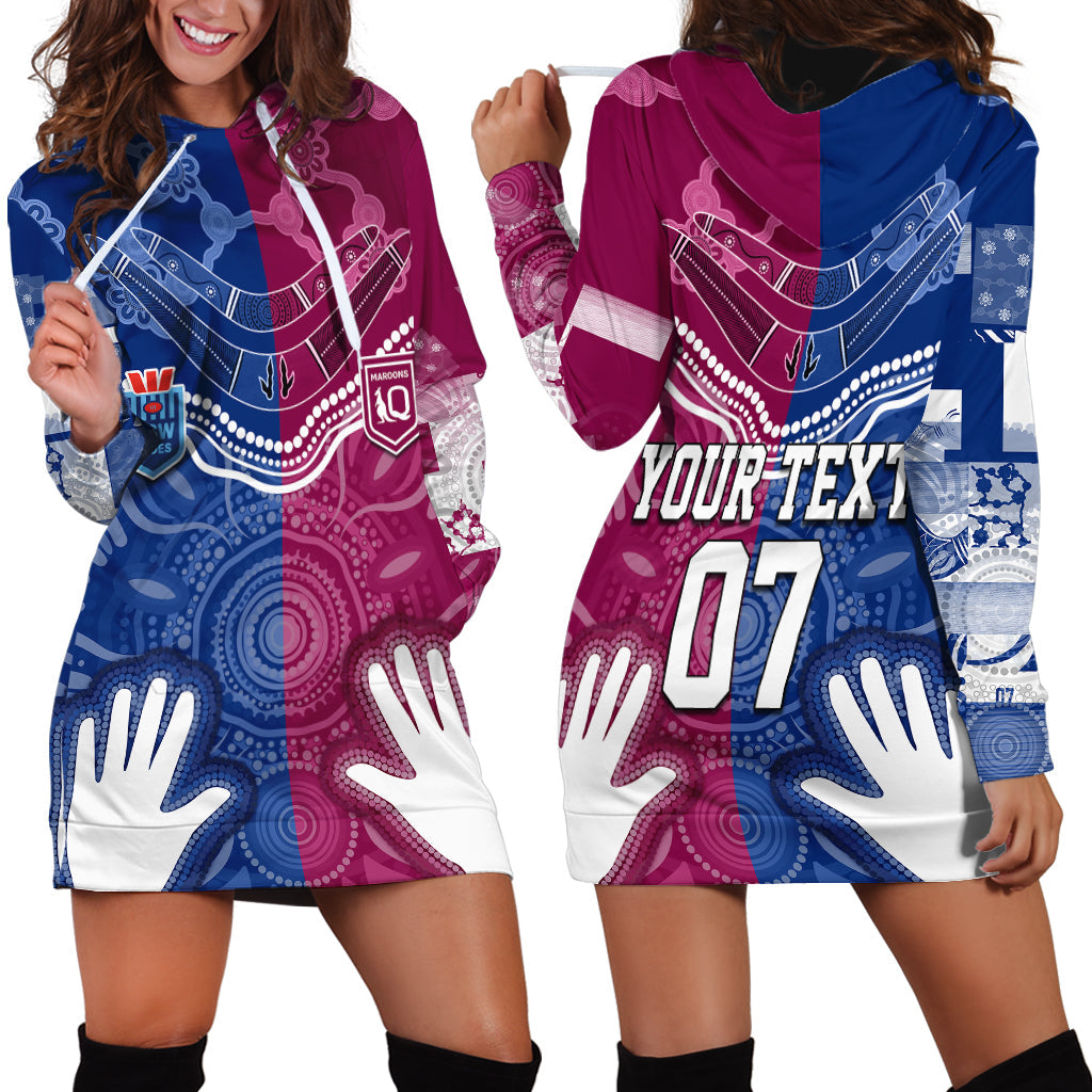 Personalised QLD Maroons Mix NSW Blues Indigenous Hoodie Dress Rugby State of Origin - Vibe Hoodie Shop