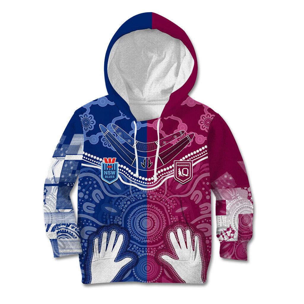Personalised QLD Maroons Mix NSW Blues Indigenous Kid Hoodie Rugby State of Origin - Vibe Hoodie Shop