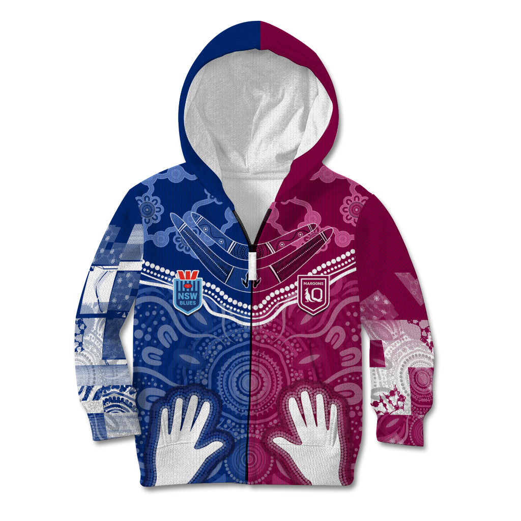 Personalised QLD Maroons Mix NSW Blues Indigenous Kid Hoodie Rugby State of Origin - Vibe Hoodie Shop