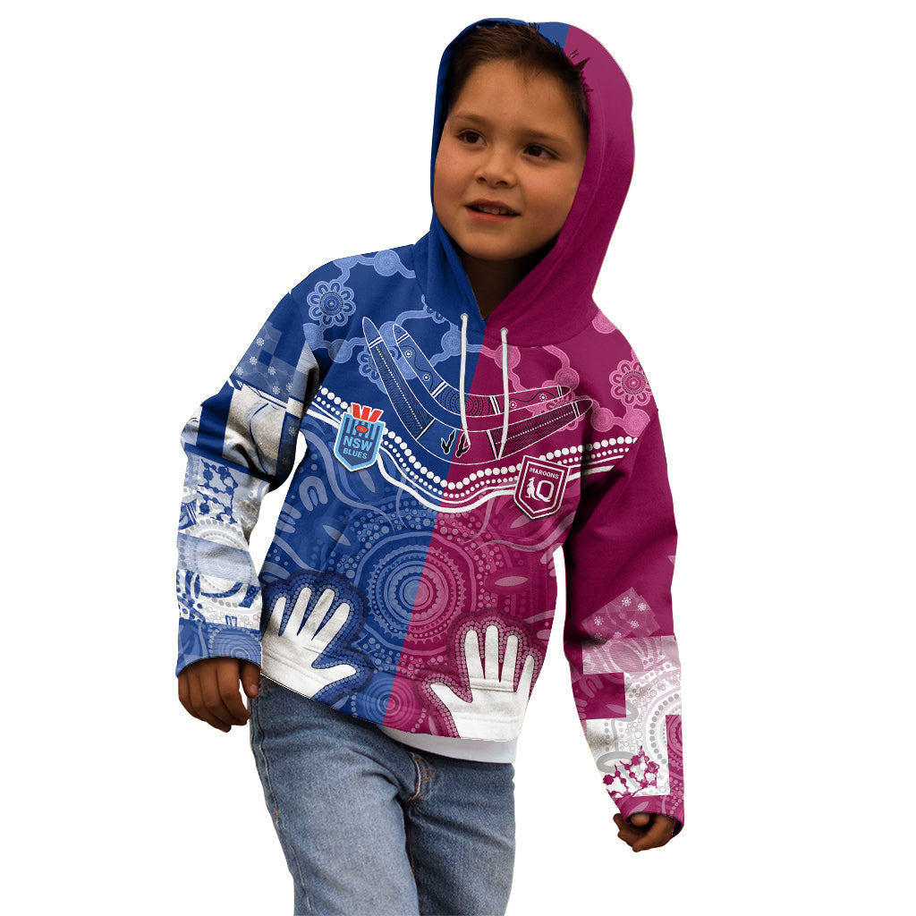 Personalised QLD Maroons Mix NSW Blues Indigenous Kid Hoodie Rugby State of Origin - Vibe Hoodie Shop