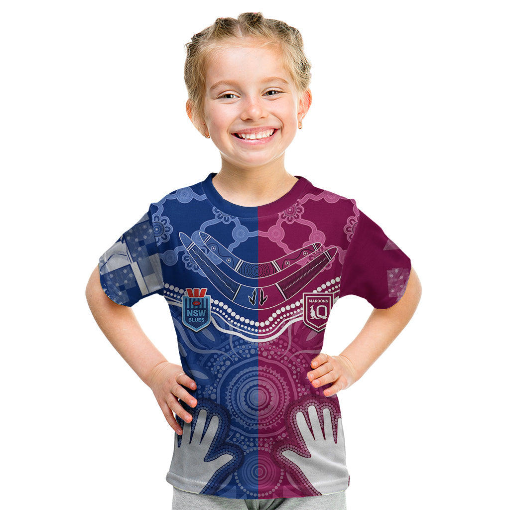 Personalised QLD Maroons Mix NSW Blues Indigenous Kid T Shirt Rugby State of Origin - Vibe Hoodie Shop