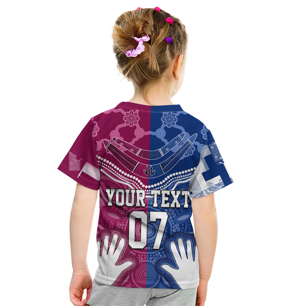 Personalised QLD Maroons Mix NSW Blues Indigenous Kid T Shirt Rugby State of Origin - Vibe Hoodie Shop
