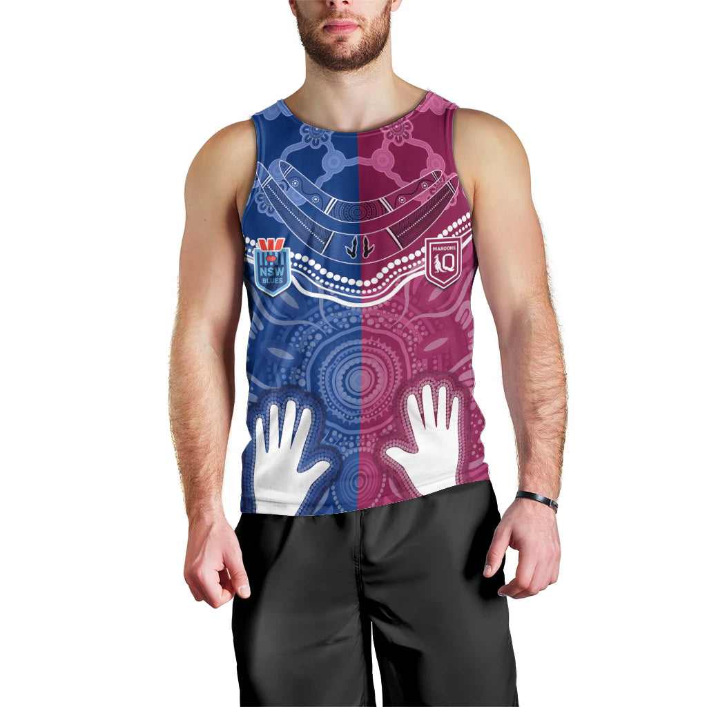 Personalised QLD Maroons Mix NSW Blues Indigenous Men Tank Top Rugby State of Origin - Vibe Hoodie Shop