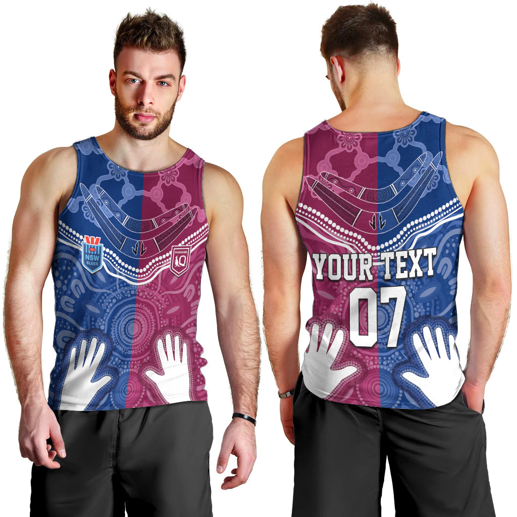 Personalised QLD Maroons Mix NSW Blues Indigenous Men Tank Top Rugby State of Origin - Vibe Hoodie Shop