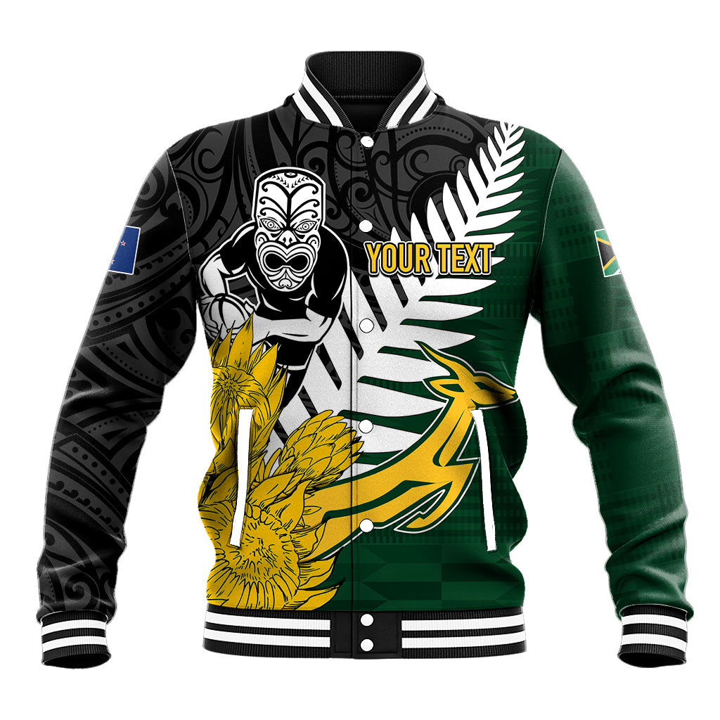 Personalised New Zealand Vs South Africa Rugby Baseball Jacket Rivals - Tribal Style - Vibe Hoodie Shop