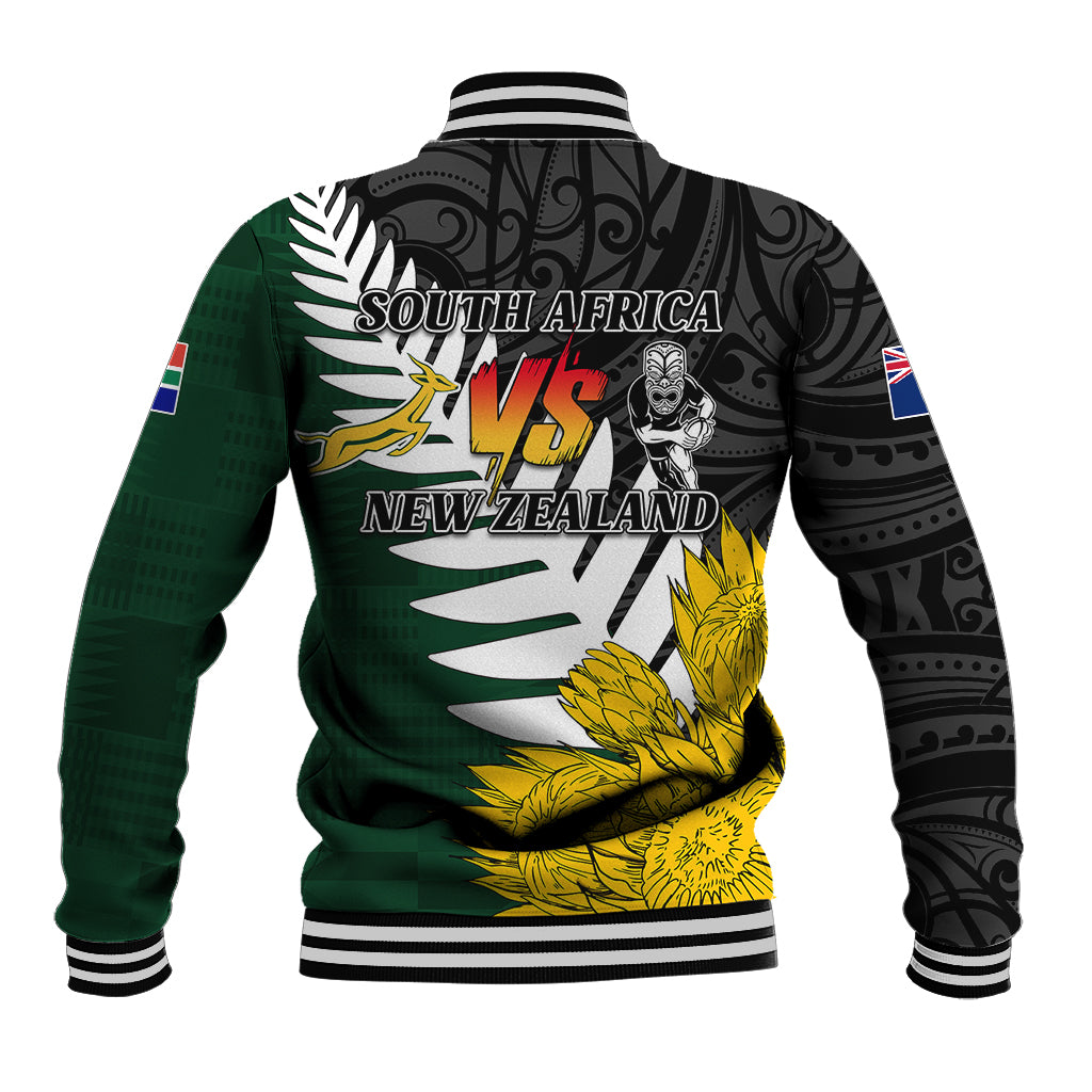 Personalised New Zealand Vs South Africa Rugby Baseball Jacket Rivals - Tribal Style - Vibe Hoodie Shop