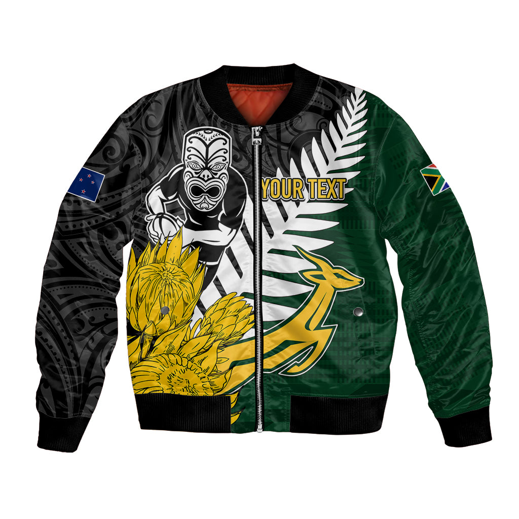 Personalised New Zealand Vs South Africa Rugby Bomber Jacket Rivals - Tribal Style - Vibe Hoodie Shop