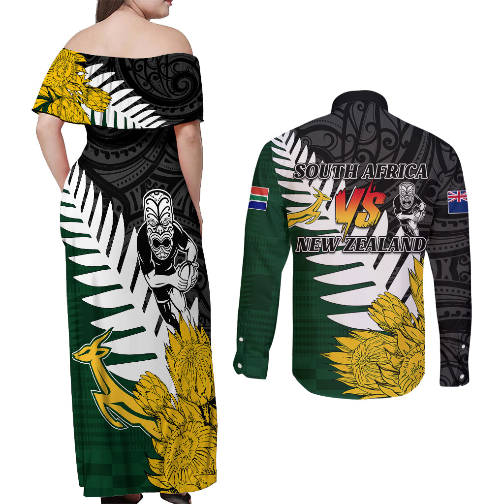 personalised-new-zealand-vs-south-africa-rugby-couples-matching-off-shoulder-maxi-dress-and-long-sleeve-button-shirts-rivals-tribal-style
