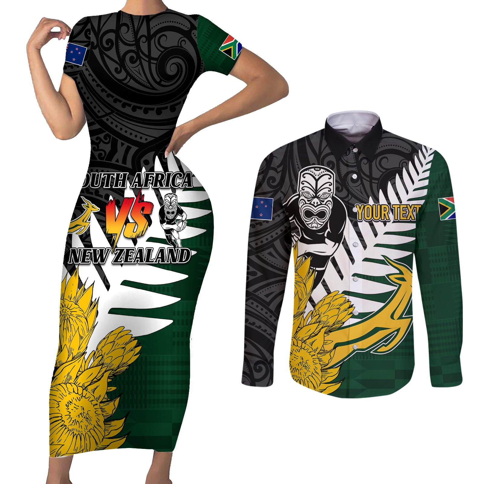 personalised-new-zealand-vs-south-africa-rugby-couples-matching-short-sleeve-bodycon-dress-and-long-sleeve-button-shirts-rivals-tribal-style
