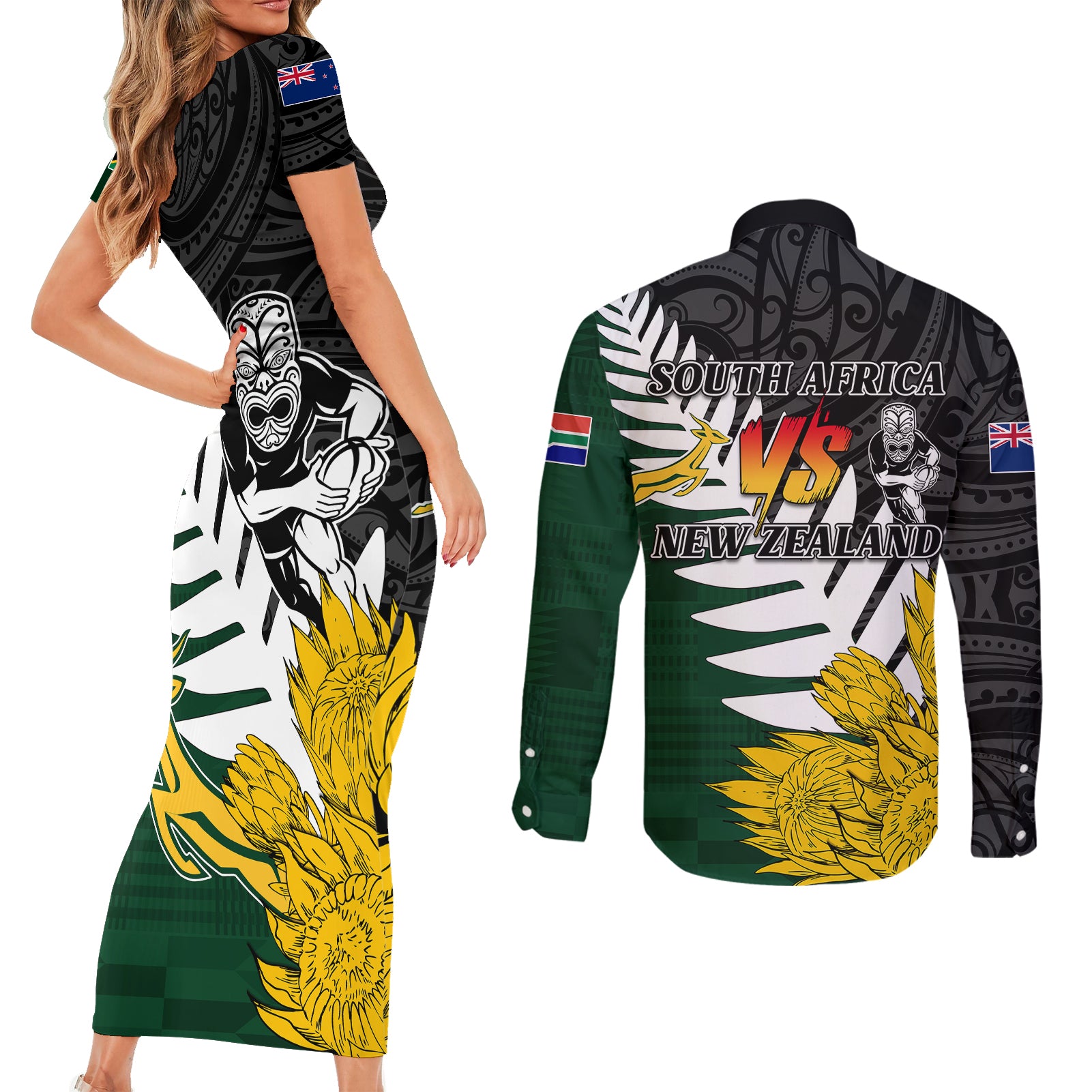 personalised-new-zealand-vs-south-africa-rugby-couples-matching-short-sleeve-bodycon-dress-and-long-sleeve-button-shirts-rivals-tribal-style