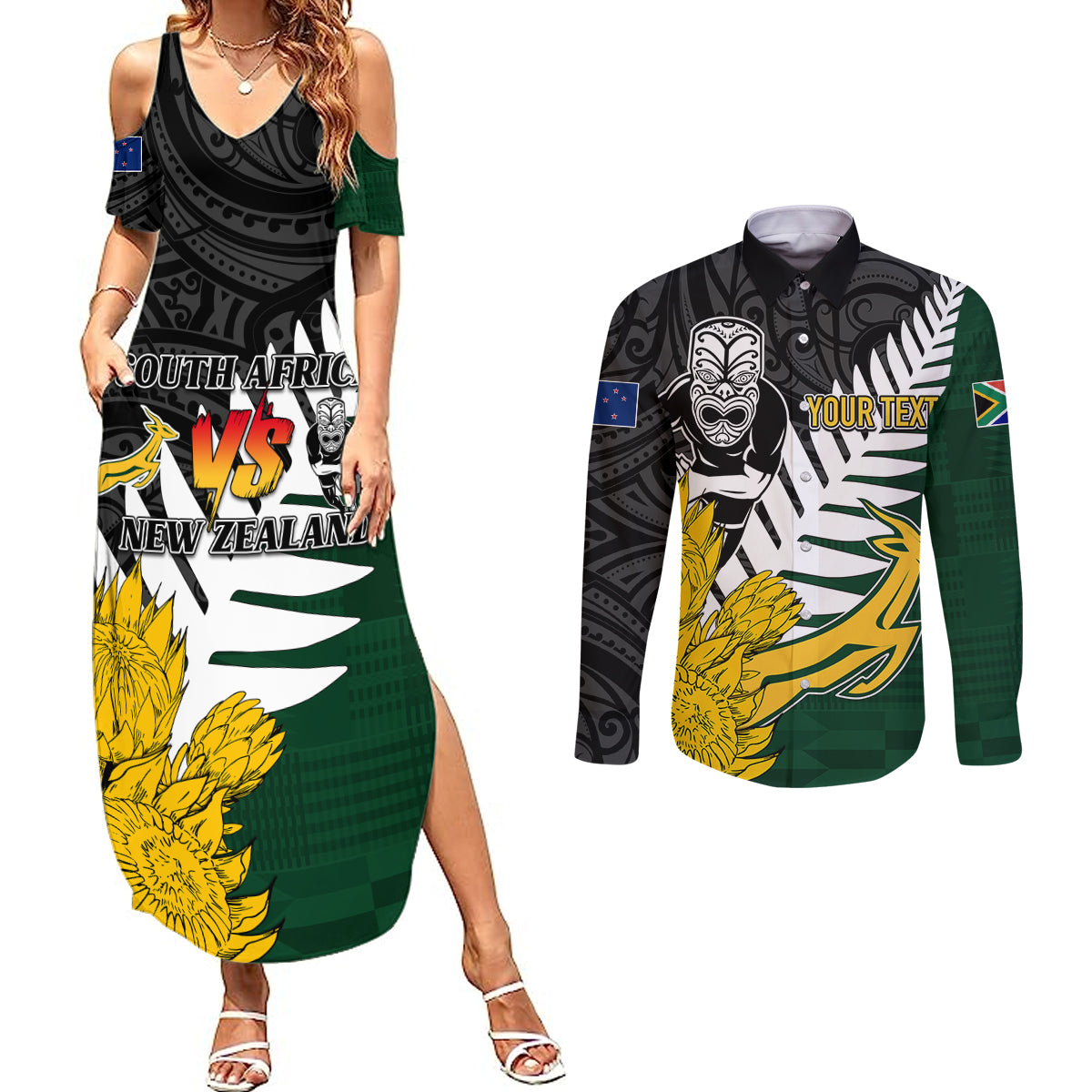 personalised-new-zealand-vs-south-africa-rugby-couples-matching-summer-maxi-dress-and-long-sleeve-button-shirts-rivals-tribal-style