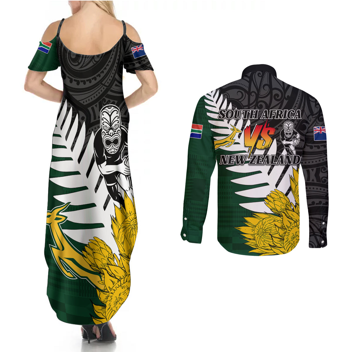 personalised-new-zealand-vs-south-africa-rugby-couples-matching-summer-maxi-dress-and-long-sleeve-button-shirts-rivals-tribal-style