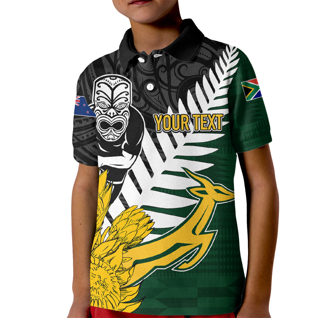 Personalised New Zealand Vs South Africa Rugby Kid Polo Shirt Rivals - Tribal Style - Vibe Hoodie Shop