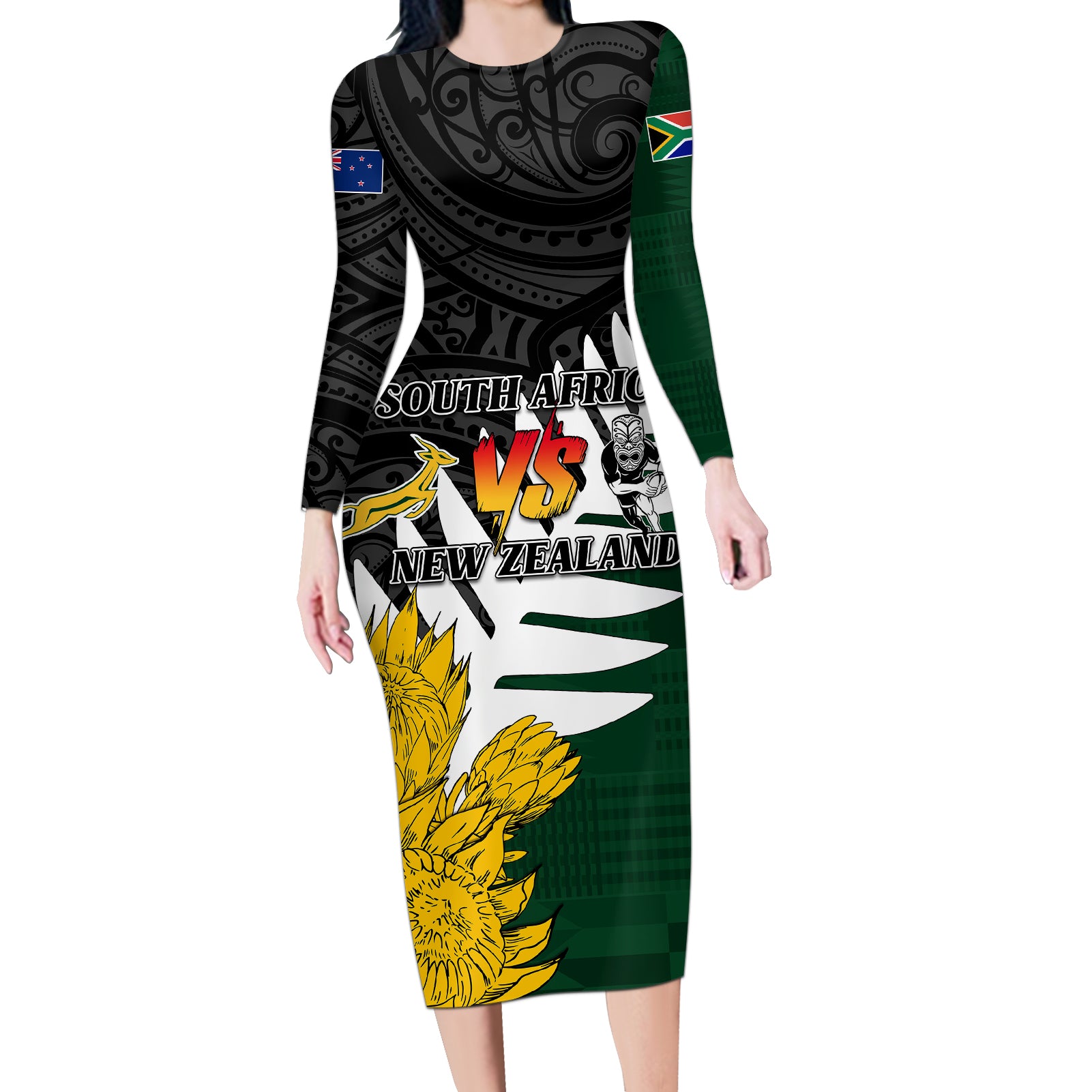 personalised-new-zealand-vs-south-africa-rugby-long-sleeve-bodycon-dress-rivals-tribal-style
