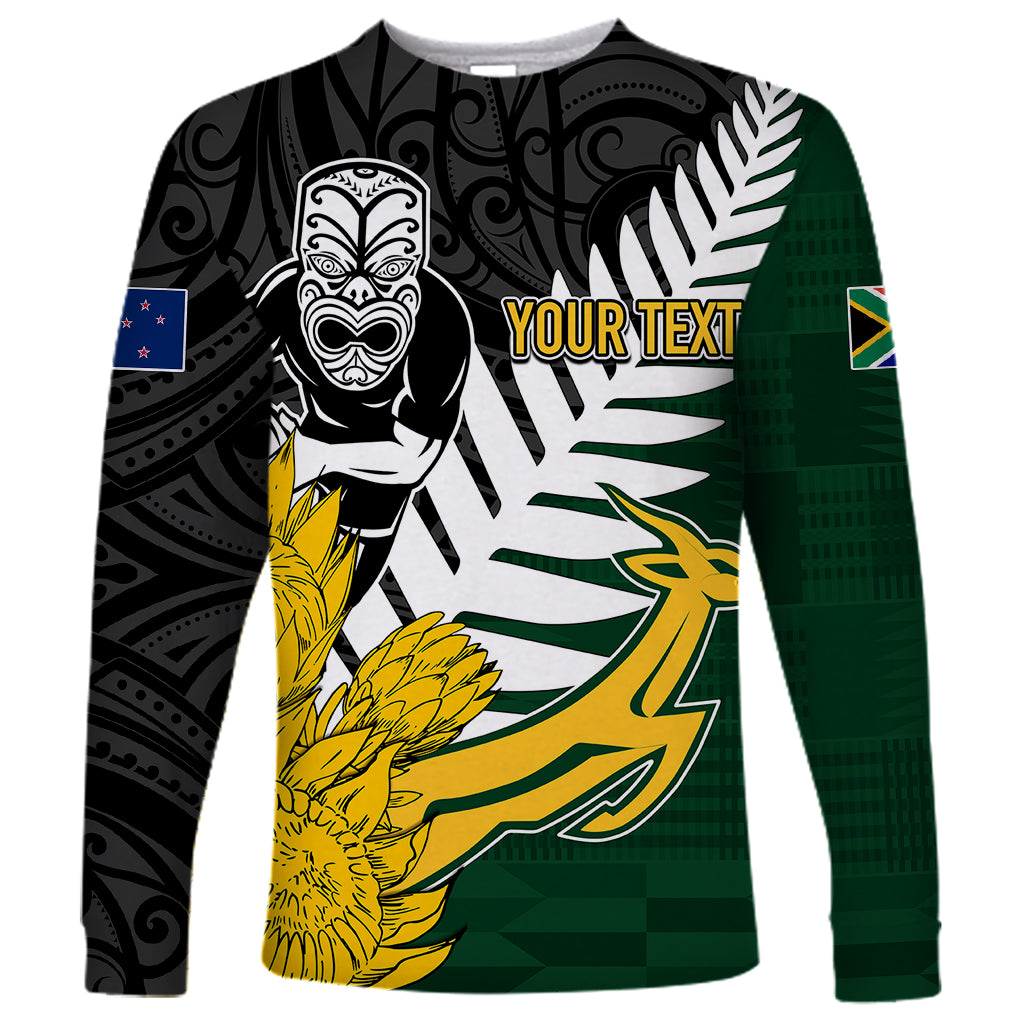 Personalised New Zealand Vs South Africa Rugby Long Sleeve Shirt Rivals - Tribal Style - Vibe Hoodie Shop