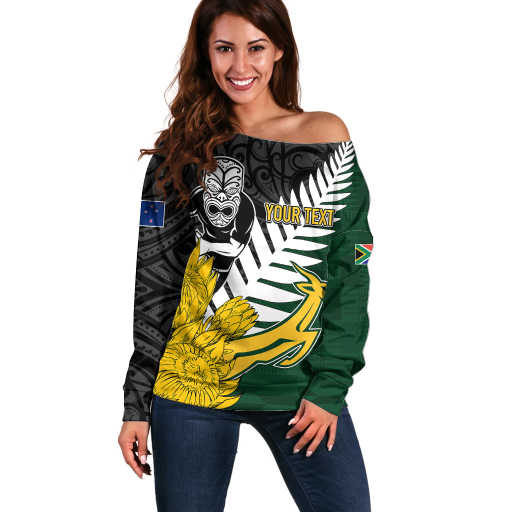 Personalised New Zealand Vs South Africa Rugby Off Shoulder Sweater Rivals - Tribal Style - Vibe Hoodie Shop