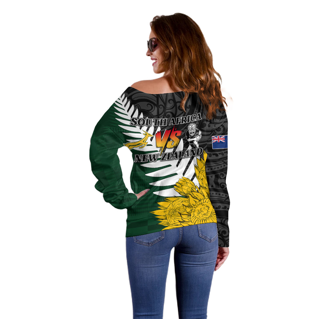Personalised New Zealand Vs South Africa Rugby Off Shoulder Sweater Rivals - Tribal Style - Vibe Hoodie Shop