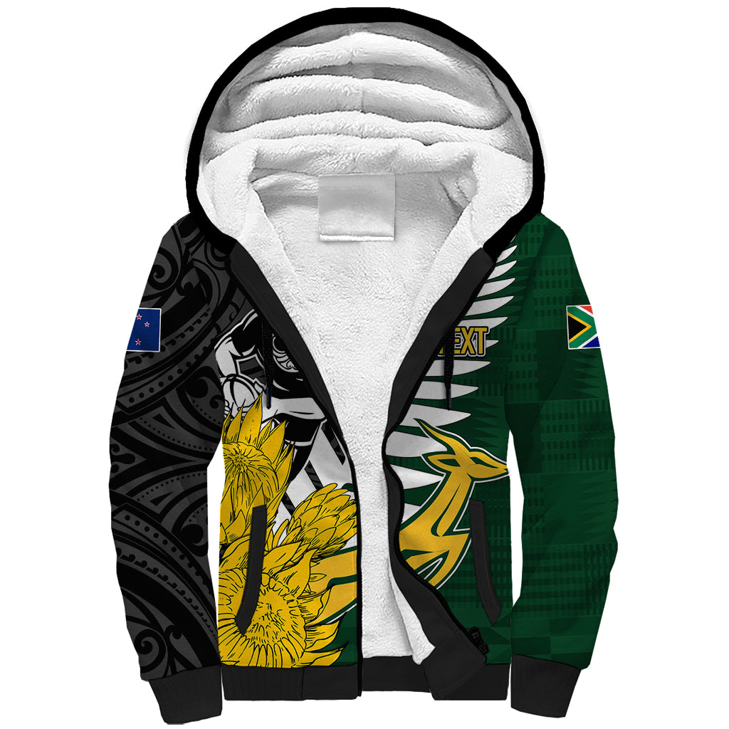 Personalised New Zealand Vs South Africa Rugby Sherpa Hoodie Rivals - Tribal Style - Vibe Hoodie Shop