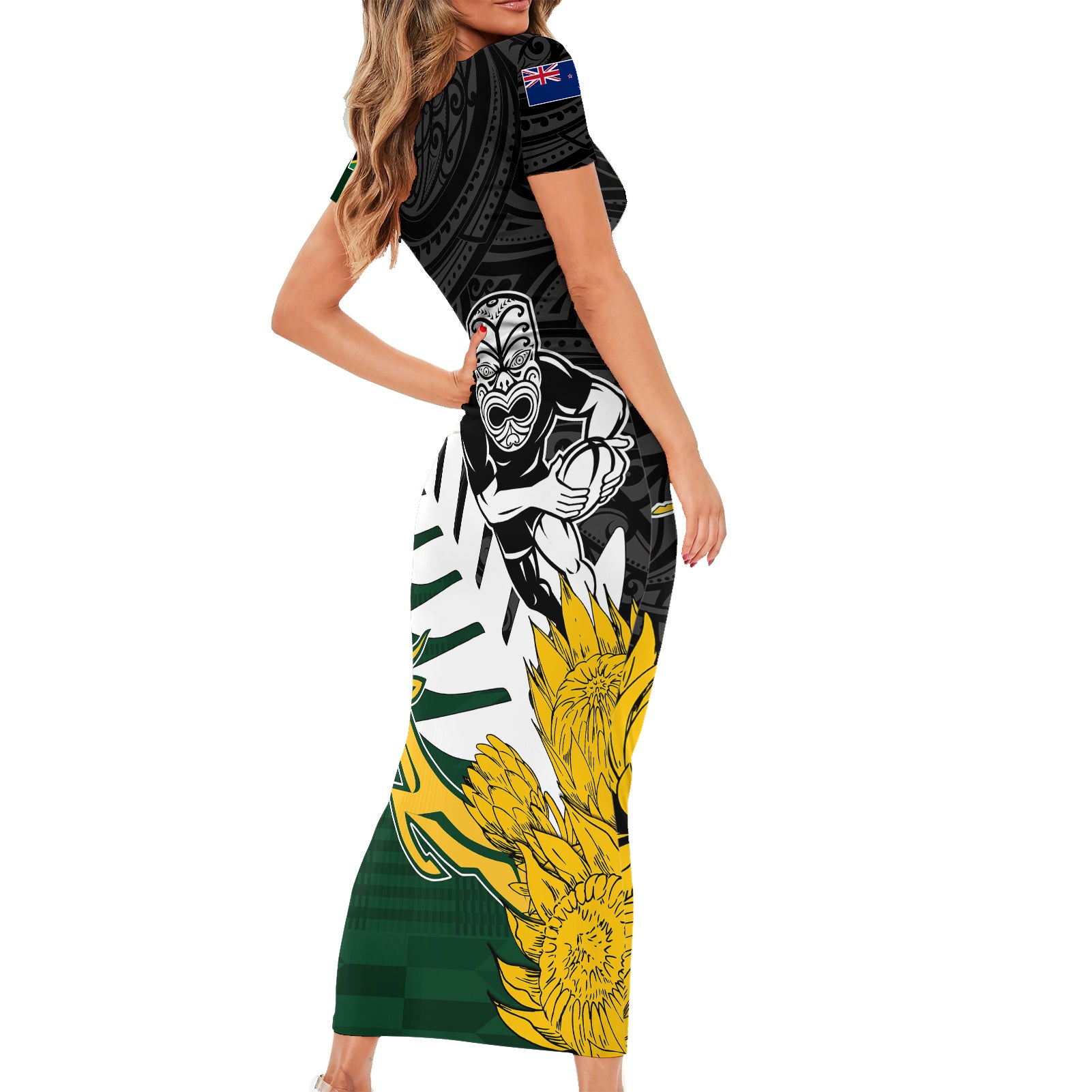 personalised-new-zealand-vs-south-africa-rugby-short-sleeve-bodycon-dress-rivals-tribal-style