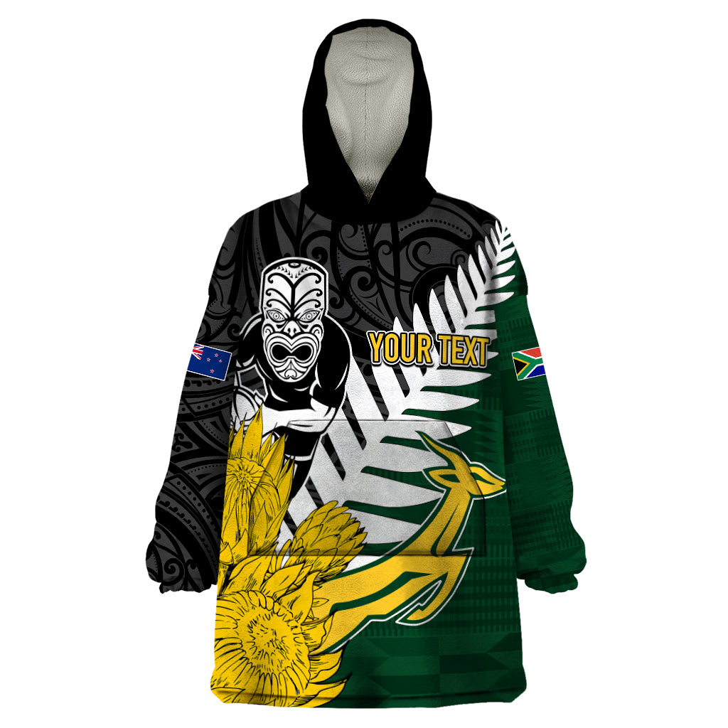 Personalised New Zealand Vs South Africa Rugby Wearable Blanket Hoodie Rivals - Tribal Style - Vibe Hoodie Shop