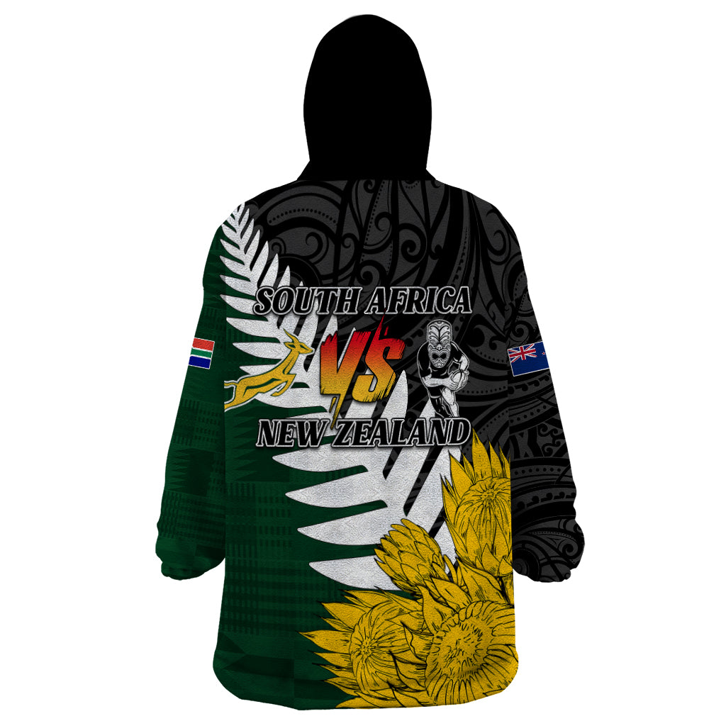 Personalised New Zealand Vs South Africa Rugby Wearable Blanket Hoodie Rivals - Tribal Style - Vibe Hoodie Shop