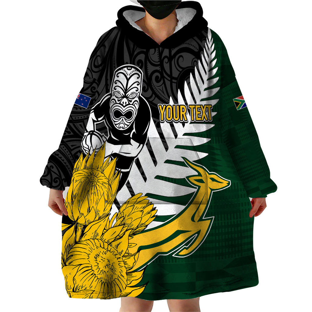 Personalised New Zealand Vs South Africa Rugby Wearable Blanket Hoodie Rivals - Tribal Style - Vibe Hoodie Shop