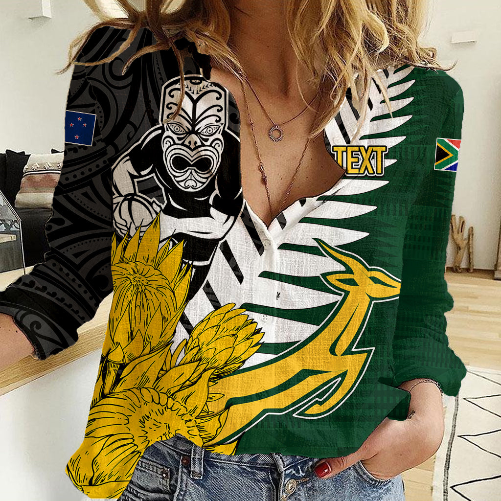 Personalised New Zealand Vs South Africa Rugby Women Casual Shirt Rivals - Tribal Style - Vibe Hoodie Shop