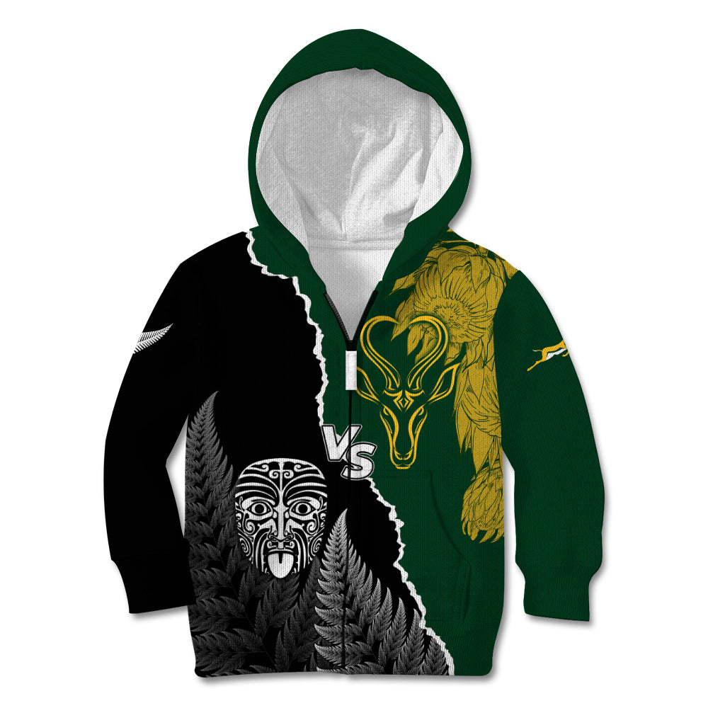 Personalised New Zealand Vs South Africa Rugby Kid Hoodie Rivals Dynamics - Vibe Hoodie Shop