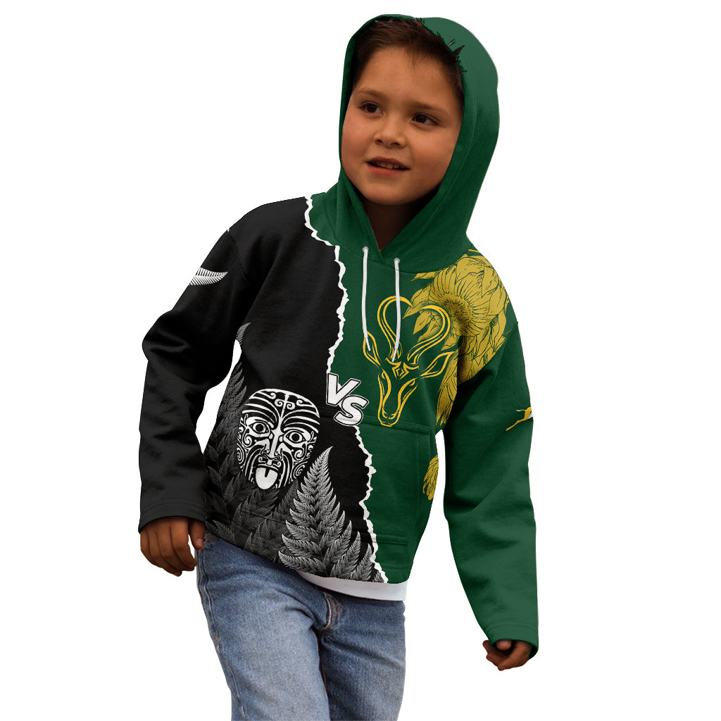 Personalised New Zealand Vs South Africa Rugby Kid Hoodie Rivals Dynamics - Vibe Hoodie Shop