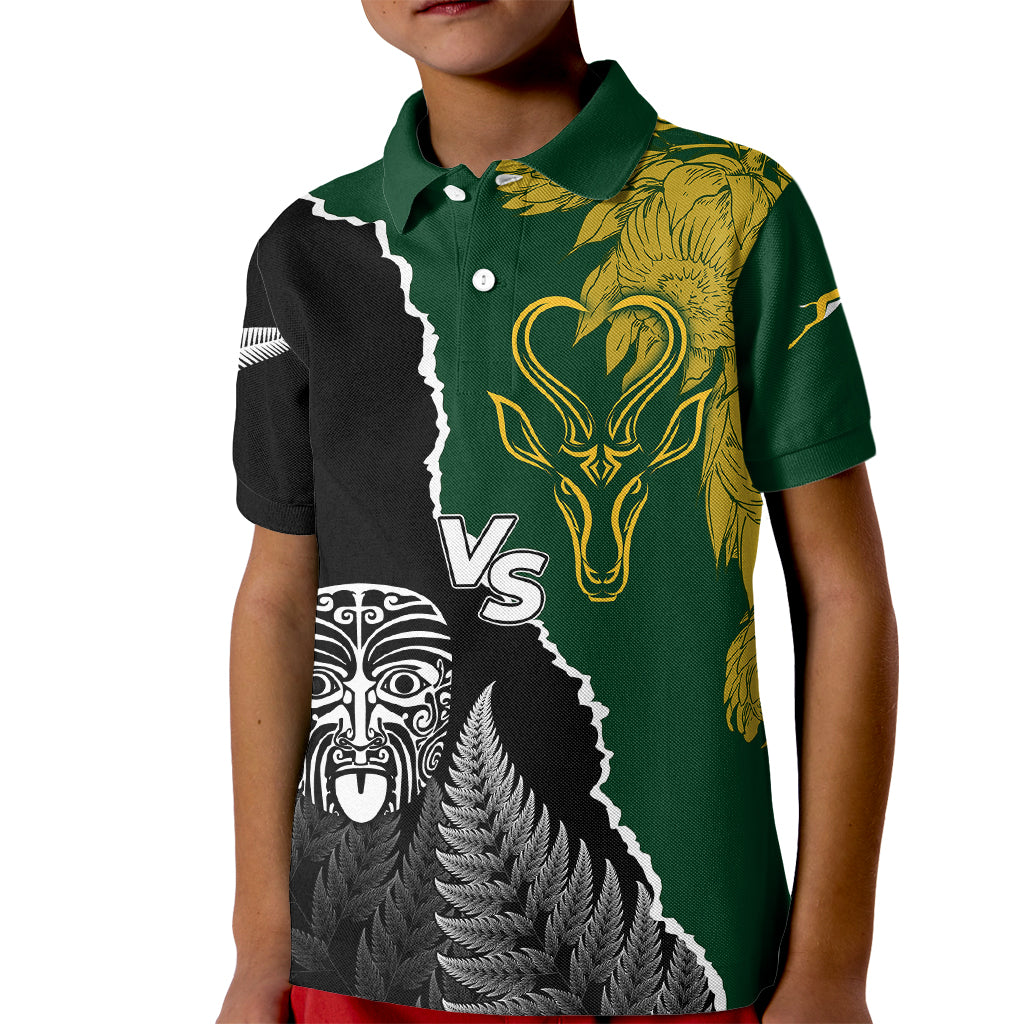 Personalised New Zealand Vs South Africa Rugby Kid Polo Shirt Rivals Dynamics - Vibe Hoodie Shop