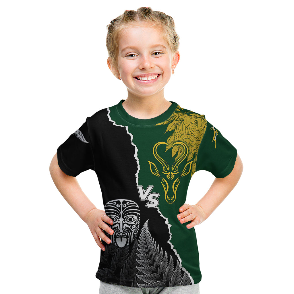 Personalised New Zealand Vs South Africa Rugby Kid T Shirt Rivals Dynamics - Vibe Hoodie Shop