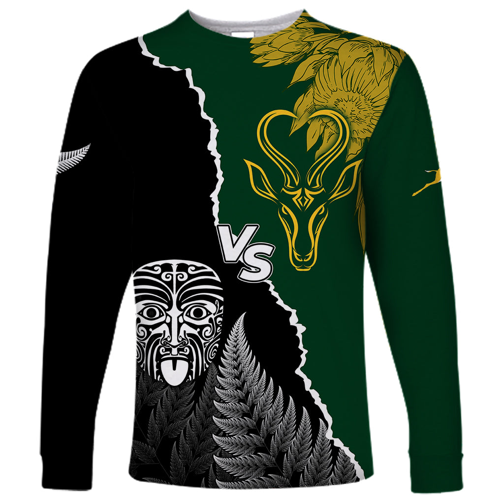 Personalised New Zealand Vs South Africa Rugby Long Sleeve Shirt Rivals Dynamics - Vibe Hoodie Shop