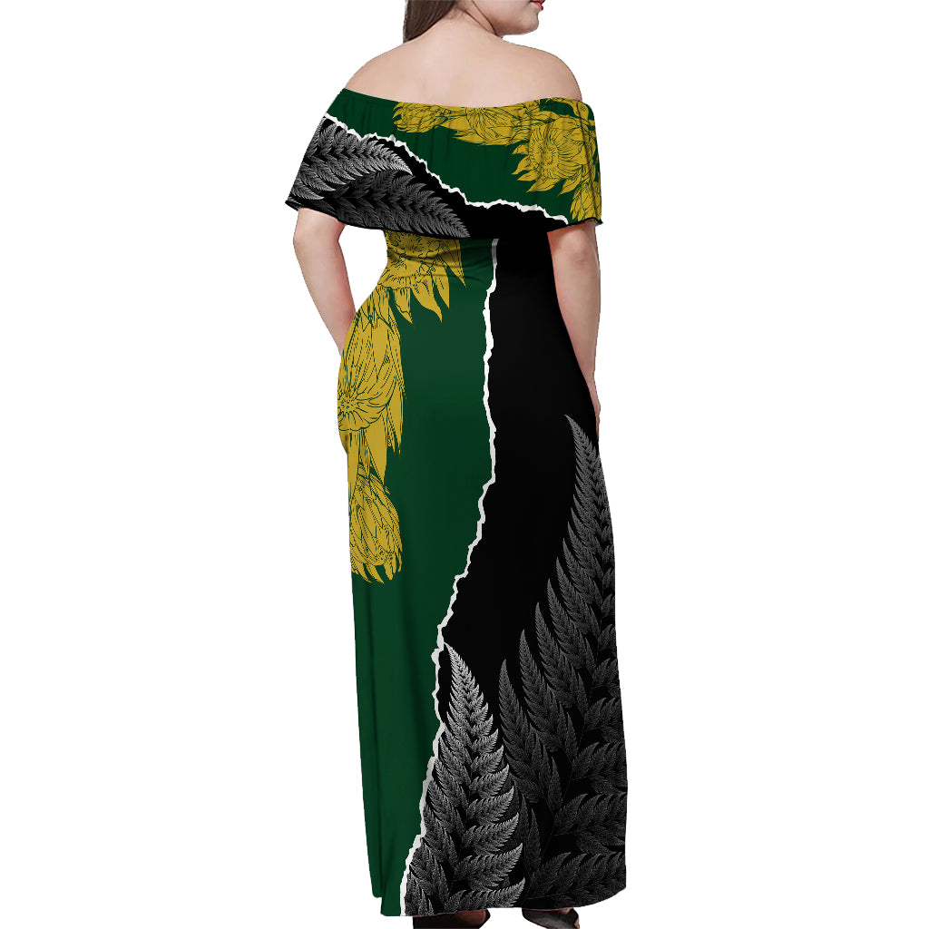 Personalised New Zealand Vs South Africa Rugby Off Shoulder Maxi Dress Rivals Dynamics - Vibe Hoodie Shop