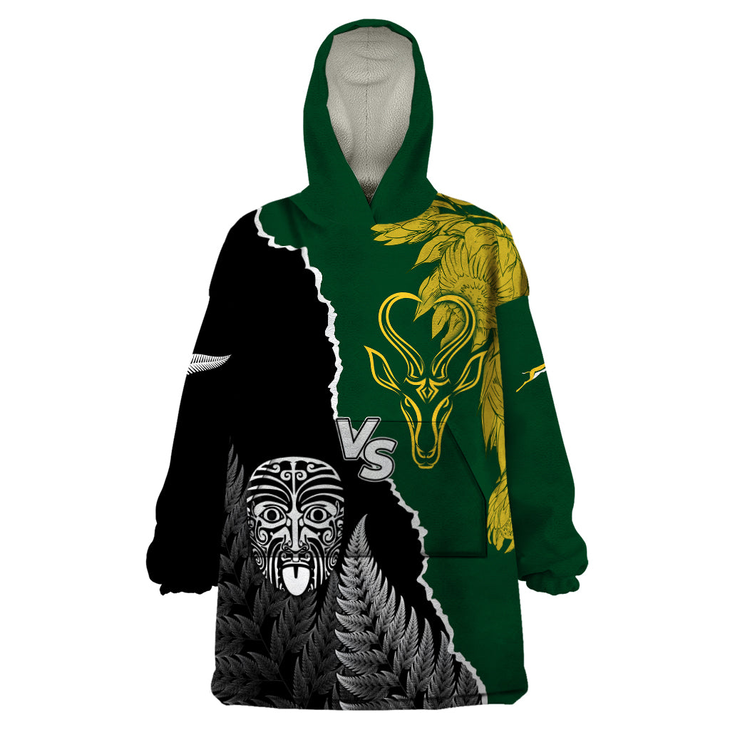 Personalised New Zealand Vs South Africa Rugby Wearable Blanket Hoodie Rivals Dynamics - Vibe Hoodie Shop