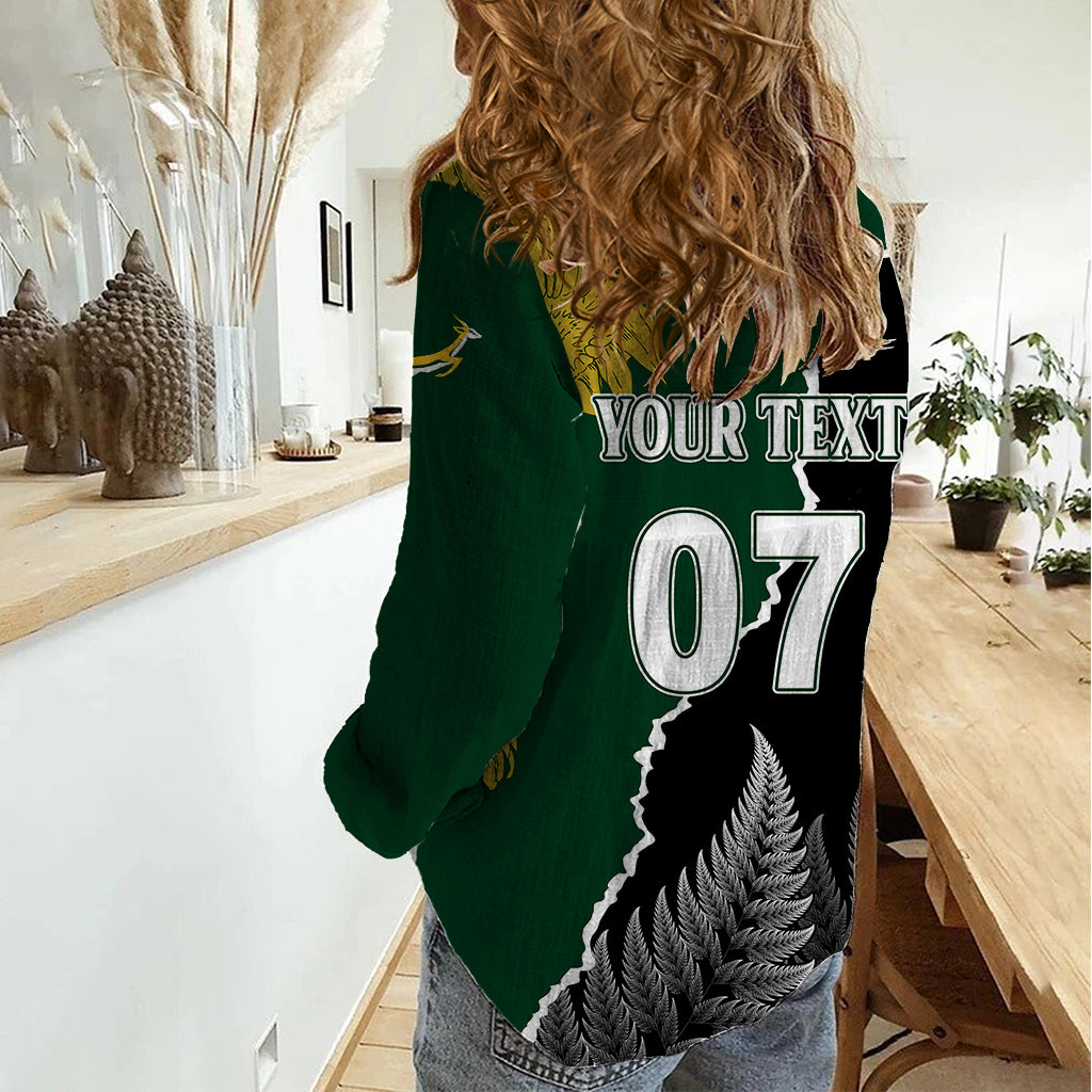 Personalised New Zealand Vs South Africa Rugby Women Casual Shirt Rivals Dynamics - Vibe Hoodie Shop