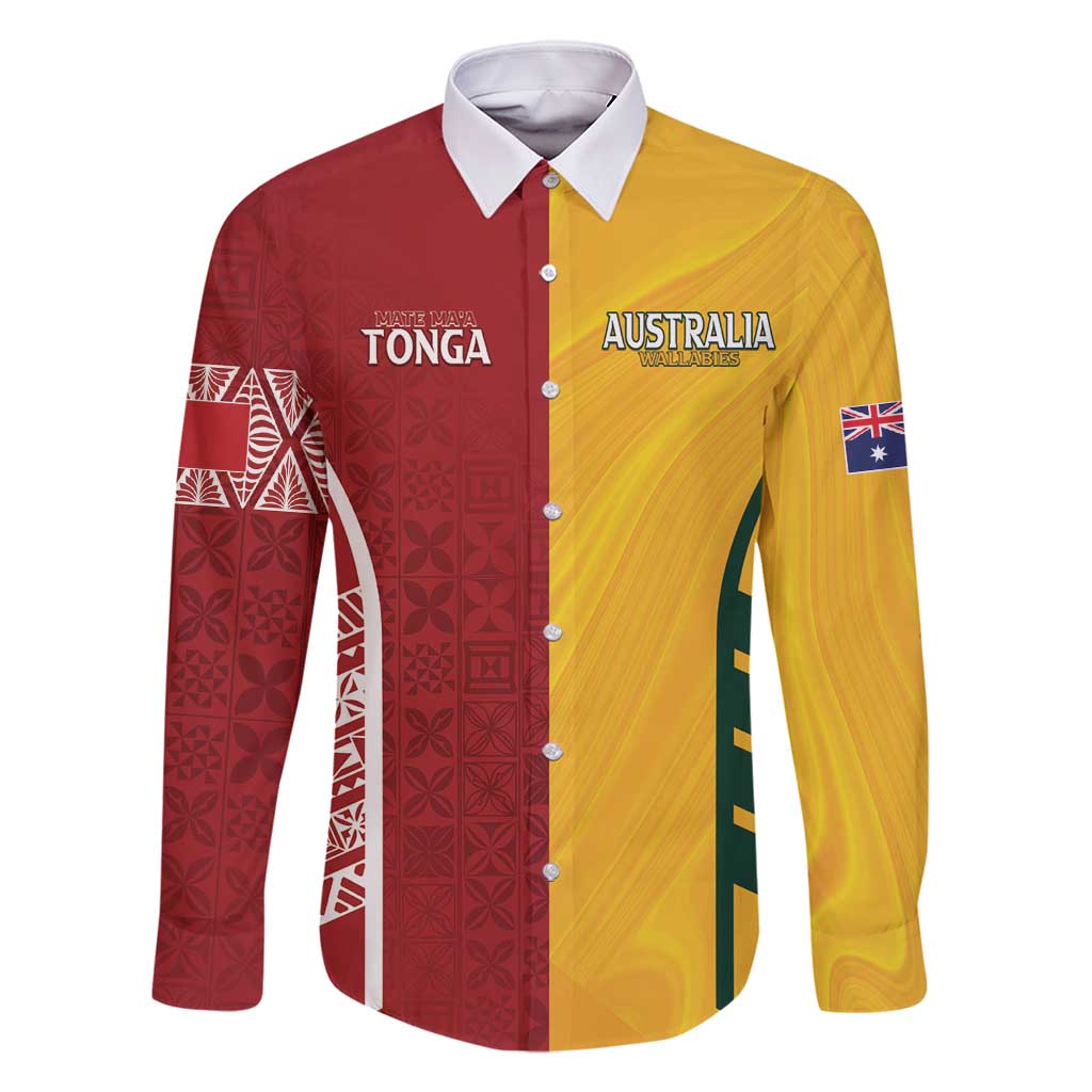 Australia - Tonga Rugby Custom Family Matching Long Sleeve Bodycon Dress and Hawaiian Shirt Minimalist Dynamic