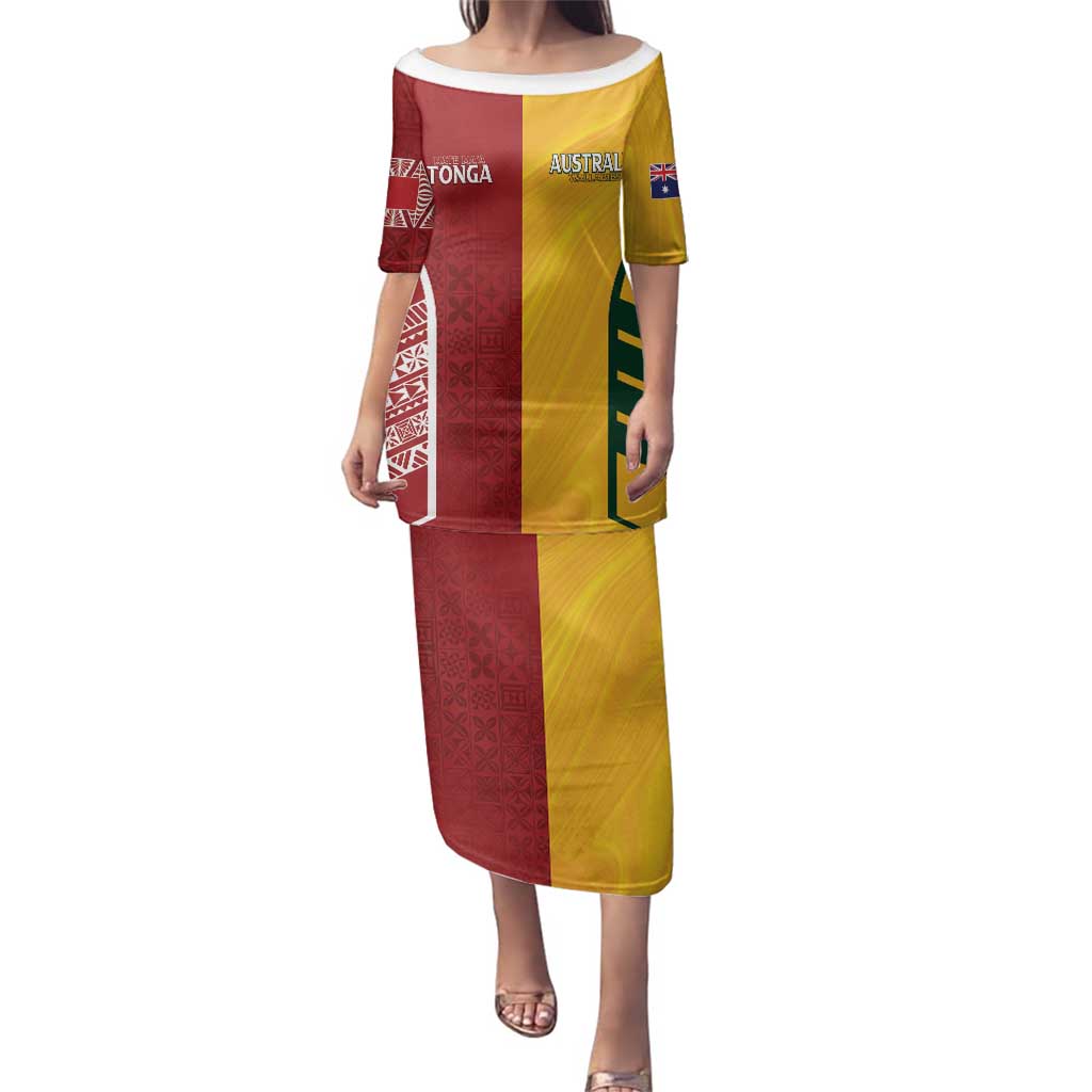 Australia - Tonga Rugby Custom Family Matching Puletasi and Hawaiian Shirt Minimalist Dynamic