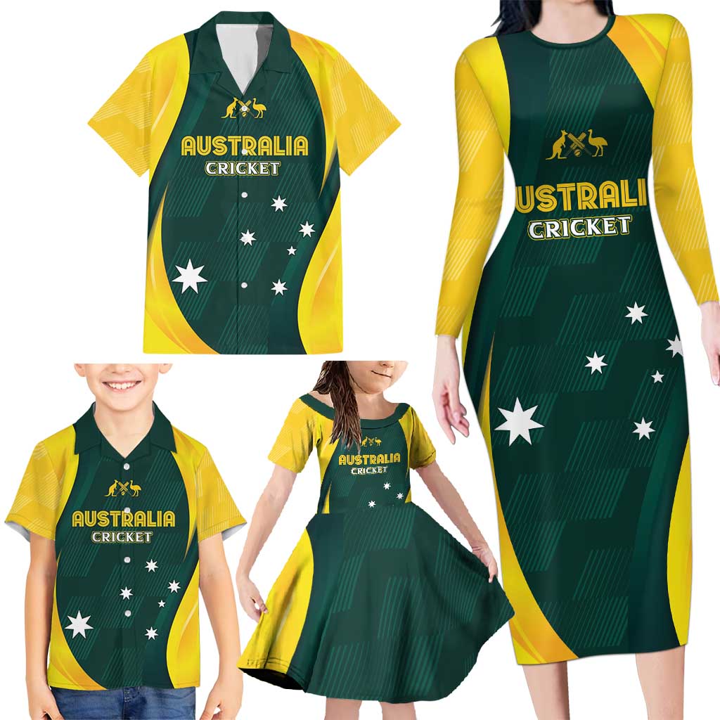 Australia Cricket Custom Family Matching Long Sleeve Bodycon Dress and Hawaiian Shirt GO Aussie - Modern Motif