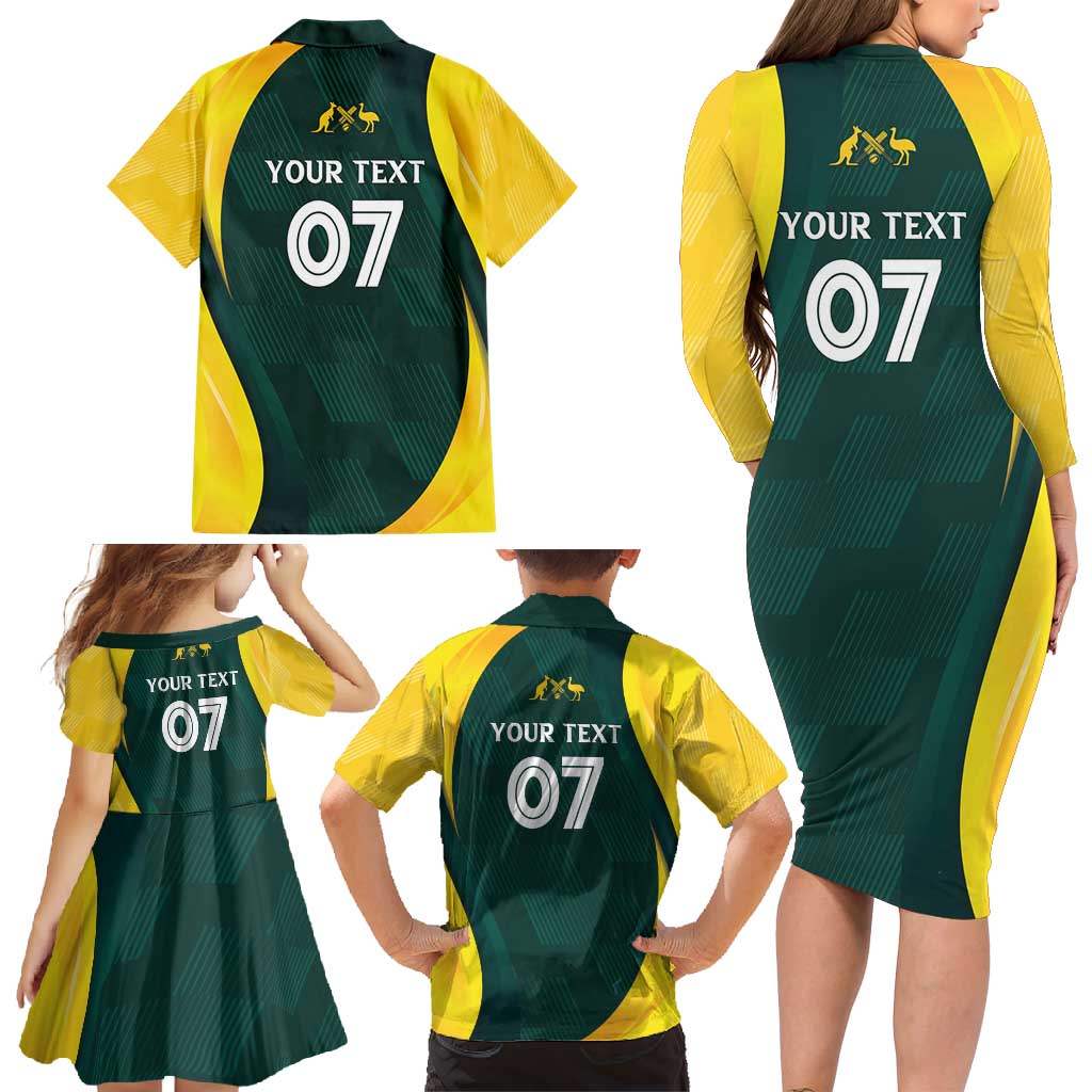 Australia Cricket Custom Family Matching Long Sleeve Bodycon Dress and Hawaiian Shirt GO Aussie - Modern Motif