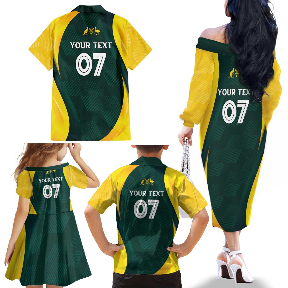 Australia Cricket Custom Family Matching Off The Shoulder Long Sleeve Dress and Hawaiian Shirt GO Aussie - Modern Motif